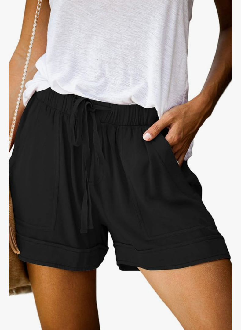 QUEEN PLUS Womens Casual Shorts Comfy Elastic Waist Drawstring Pocket Shorts Pants M