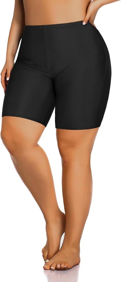 Aqua Eve Plus Size Swim Shorts Women Tummy Control Swimsuit Bottoms High Waisted Bikini Bottom (Black, 30W)