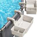 AquaJoyer 2 Sets of Poolside Storage Baskets with Cup Holders - Perfect for 3-Inch or Smaller Top Rails - Above Ground Pool Accessories - Fit for Most Above Ground Pool, Beige