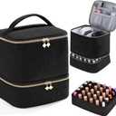 Corduroy Nail Polish Organizer and Nail Lamp Case, Nail Kit Organizer Holds 30 Bottles (15ml - 0.5 fl.oz) and a Nail Lamp, Nail Polish Carrying Case with Manicure Tools Storage Sections (Black)