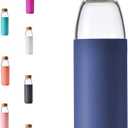 veegoal 18 Oz Borosilicate Glass Water Bottles with Bamboo Lid, BPA-FREE, Non-Slip Silicone Sleeve, and Stainless Steel Leak Proof Lid - Reusable Glass Bottle for Men and Women (Sapphire Blue)