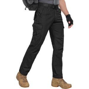 Zoofly Work Pants for Men with Pockets Water Resistant Mens Cargo Pants Elastic Waist Fishing Hiking Pants Ripstop Black 42W*32L