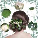 2 x Norme 5 Pcs Sage Green Bridal Hair Accessories Eucalyptus Brides Hair Pins for Wedding Comb Pearl and Leaf Wedding Accessories for Brides Bridesmaids Bridal Shower