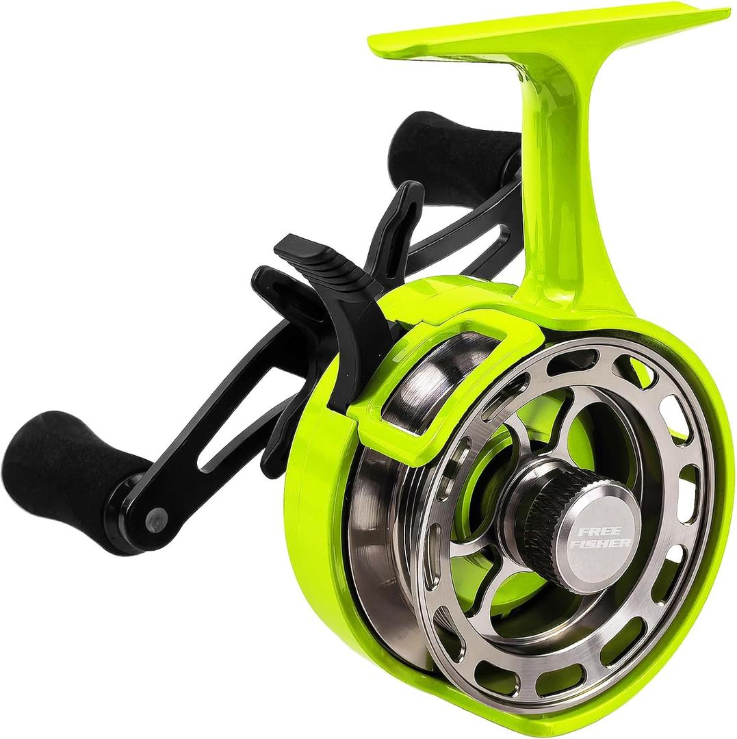 Ice Fishing Reels 3.2:1 Gear Ratio Ultra Smooth 3+1Ball Bearings Strength CNC-machined Aluminum Inline Ice Fishing Reel with Left/Right Hand Retrieve