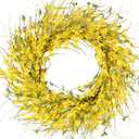 GTIDEA 24" Spring Wreaths for Front Door Artificial Forsythia Flower Wreath on Grapevine Yellow Wreath with Green Leaves Silk Floral Wreath for Home Indoor Wall Window Garden Porch Farmhouse Decor