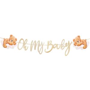 Baby Shower Banner, Oh My Baby Banner Sign for Backdrop Decorations Cute Bear Welcome Garlands for Party Decor