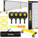 Pickleball Net Set, Pickleball Net on Wheels for Driveway Backyard, 22FT Regular Size, 4 Pickleball Paddles & 6 Balls, 12 Court Markers, 1 Carry Bag, Pickleball Set for Indoor Outdoor Play