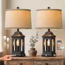 24" Rustic Farmhouse Table Lamps for Living Room Set of 2, Touch Dimmable Nightlight Vintage Bedside Lamps with USB A+C Ports & Dual Light Sources for Bedroom Nightstand End Table, Matte Black