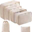 LANSKLBD 6 Set Packing Cubes for Travel, Luggage Organizers with Shoe & Toiletry Bags, Lightweight Suitcase Organizer for Carry-On, Washable Laundry Bags (Beige)