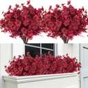 RECUTMS Realistic Artificial Plants Artificial Mums Fall Flowers Fake Fall Plant UV Resistant Fake Flowers Realistic Eucalyptus Leaves Silk Mums Faux Autumn Plant for Thanksgiving Home Decor (Burgundy Red)