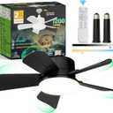 Socket Fan Light with Remote, Light Bulb Fan with 6 Wind Speeds, 3 Color Dimmable, Up to 1200LM/6500K, Mute Button, Reversible, for Kitchen, Garage (Black)