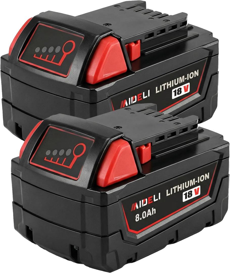 18V 8.0Ah Lithium Battery Replacement for Milwaukee M18 48-11-1828 48-11-1850 Cordless Power Tools, High Capacity Battery Packs for Construction Workers & DIY Users (2pack Battery)