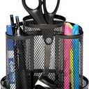 Rolodex Desk Organizer, Rotating Office Supply Caddy, Mesh Black (6.5" x 6.5" x 6.25") - Spinning Pencil Holder, Teacher Essentials