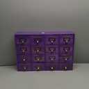 Purple 16-Slot Wooden Drawer Unit - Country Style Desk Organizer Box 20''x3.6''x14'' Storage w/ 16 Drawers Countertop Label Holder & Handle Slim 4-Level