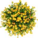 Momkids 4 Pcs Sprlng Artifical Flower Outdoor UV Resistant Fake Plant Faux Plastic Floral Greenery Shrubs Hanging Plant Plantr for Home Office Balcony Window Box Garden Party DecorationYellow (4 Bunches)