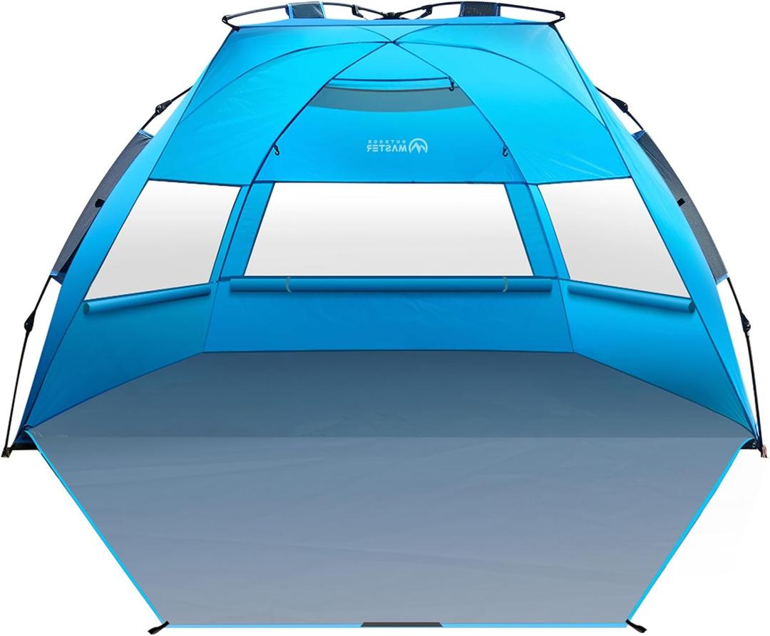 OutdoorMaster Beach Tent Sun Shelter for 3-4 Person, Pop Up Beach Tent Easy Setup with Sandbags, Portable Sun Shade Canopy with Carrying Bag for Beach & Outdoor, UPF50+ UV Protection, Family Size, X-Large