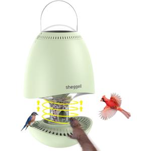 Sheggell Squirrel Proof Bird Feeders for Qutside Hanging,SolarPowered,Spinning Scares Away Squirrel,Automatic SeedDryer,ldeal Gift for Bird Lovers (Green)