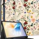 for Samsung Galaxy Tab S10 Fe/S9 Fe Case - Tab S9 Case for Women Girls Cute Unique Design Girly Kawaii Flower Floral Pretty Folio Tablet Cover with Pencil Holder