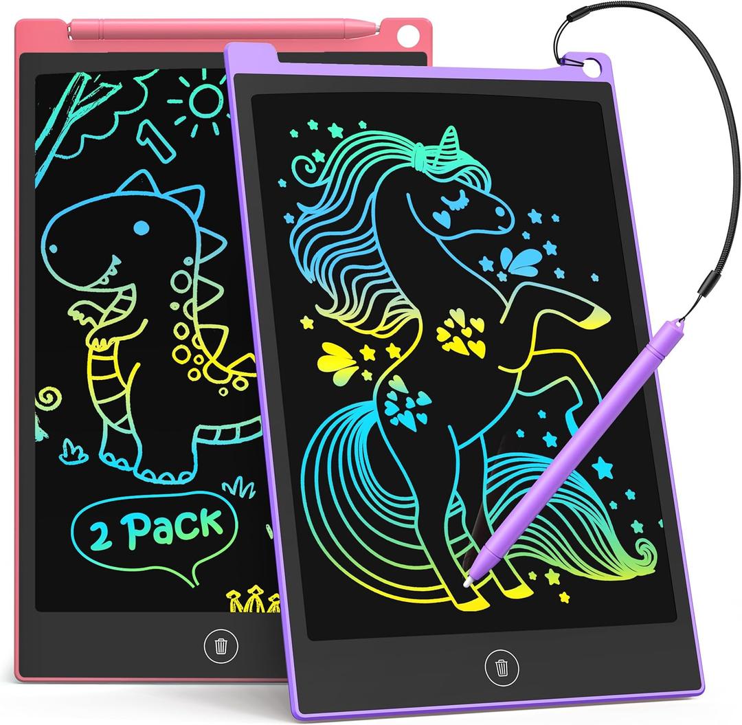 TECJOE 2 Pack 10 Inch LCD Writing Tablet, Colorful Doodle Board Electronic Drawing Pads, Kids Travel Games Learning Toys Christmas Birthday Gifts for 3 4 5 6 7 Year Old Boys Girls Toddlers (Purple Pink)