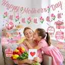 Happy Mother's Day Decorations, Mother's Day Banner Garland with Hanging Swirl Decorations, Pink Floral Mom Party Decor Set for Ceiling Home Party Backdrop Celebration