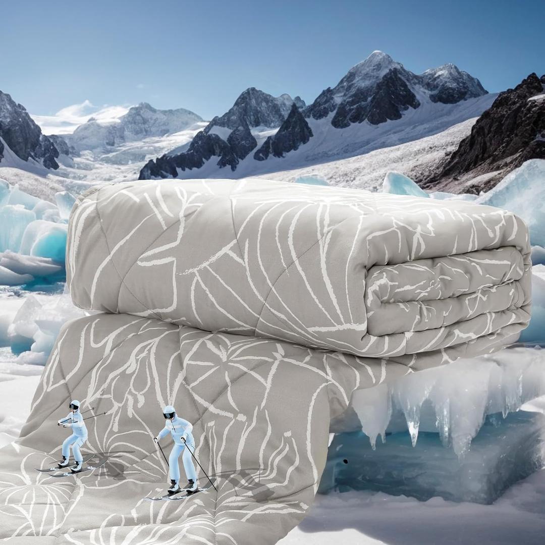 ZonLi Cooling Blanket for Hot Sleepers, 90"x90" Queen Size Lightweight Cool Touch Breathable Summer Blanket for Night Sweats, All-Season Cold Blankets, Tropical Gray
