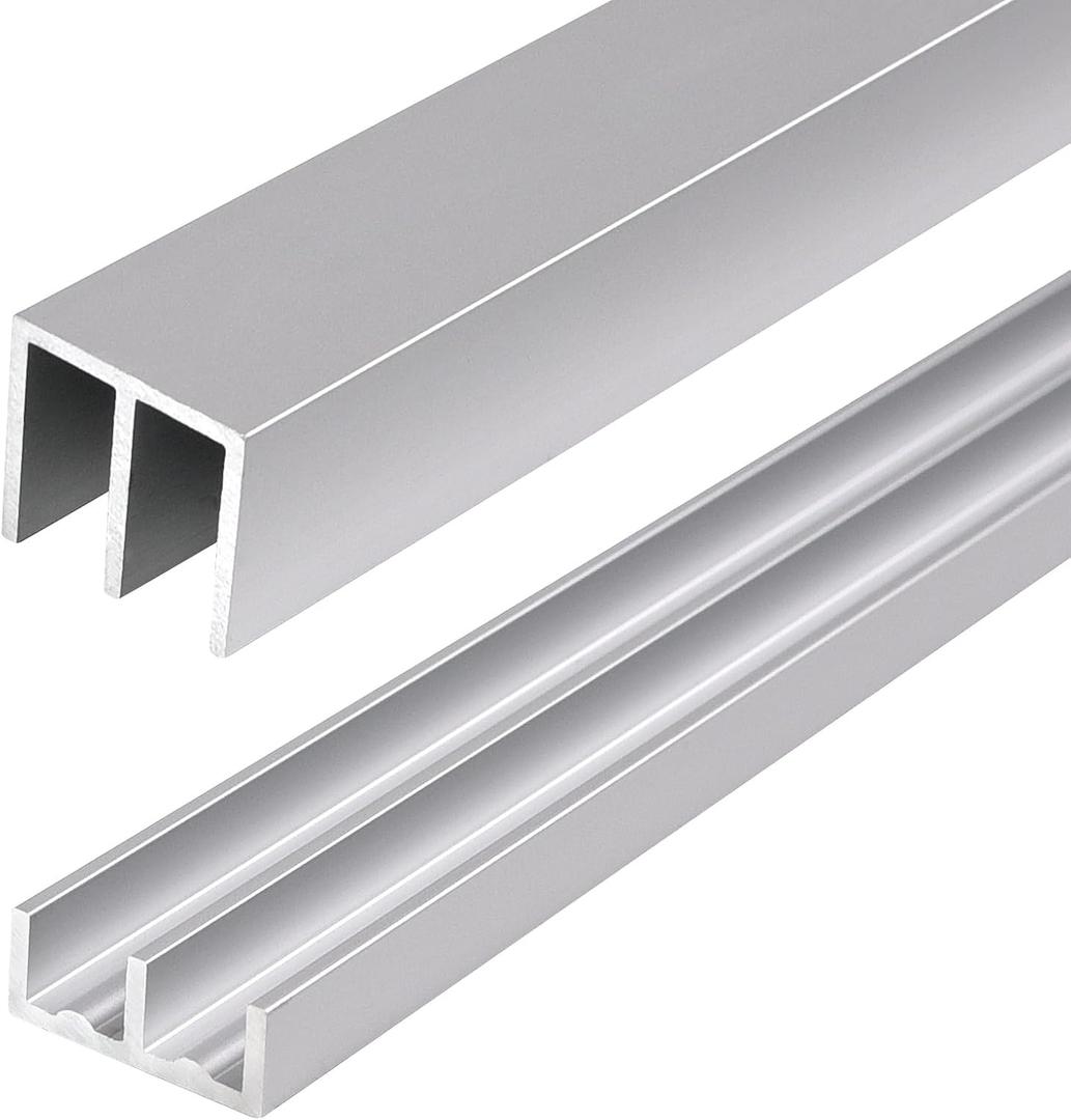 Metal Sliding Door Track Set for 1/4" Thick Panels Glass Cabinet Door Window Sliding Track, Size 48 x 0.79 inches (Silver)