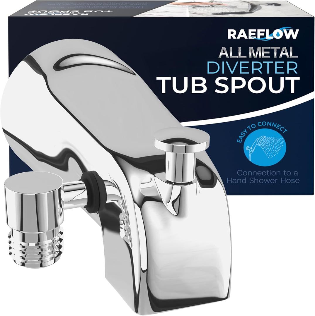 All Metal Tub Spout with Diverter & Integrated Shower Hose Connection, Chrome Finish, Fits Threaded 1/2" or 3/4" IPS, Bathtub Faucet for Convenient Shower Access