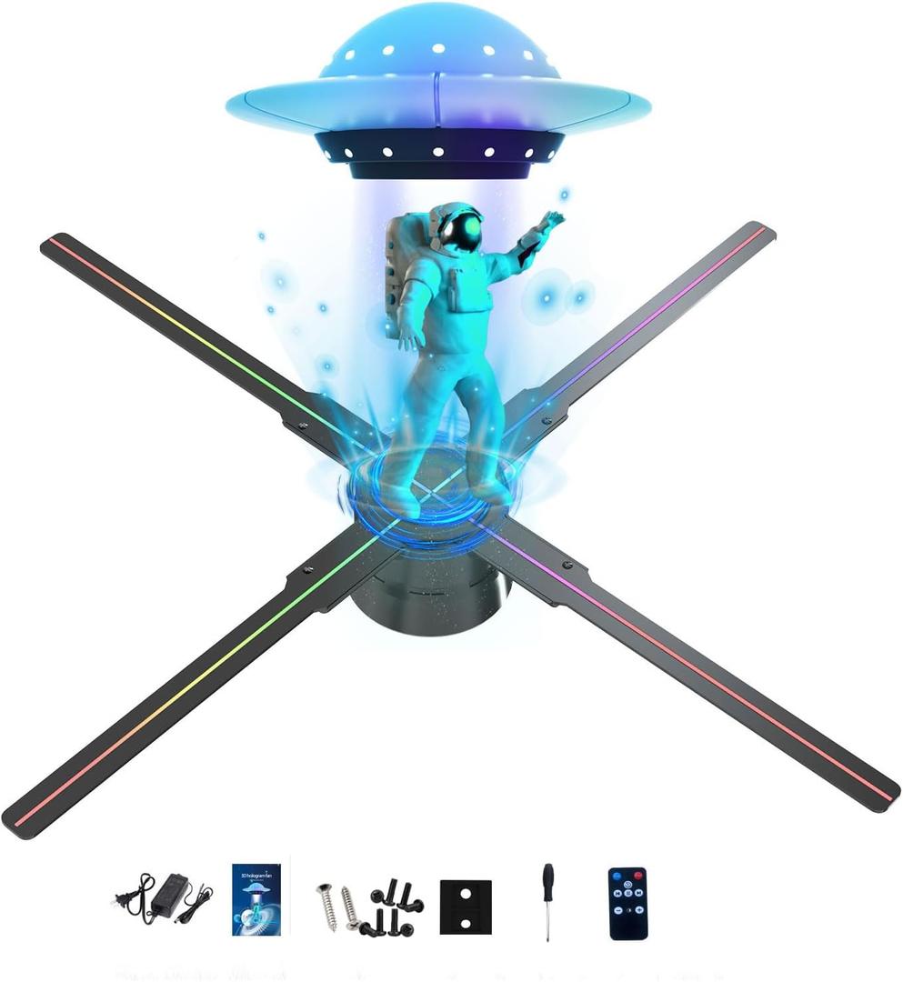 3D Hologram Fan,45CM HD LED Hologram Fan WIFI Projector with 700 Library Video,Animated Holographic Projector Display for Stores, Shops, Christmas Tree(17.9"(APP+WIFI+Bluetooth+Remote))