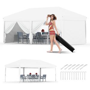 10x20 Pop Up Canopy with 0/4/6 Sidewalls, Beach Ten with One Push Setup, Heavy Duty Outdoor Instant Canopy Tent with Portable Roller Bag, Silver Coated Top, 3 Adjustable Height, Sandbags (White)