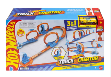 Hot Wheels Toy Car Track Set, Triple Loop Pack & 1:64 Scale Vehicle, Track-Building Components with 4 Loops, Speed Snap Tracks & Adapters