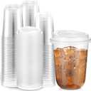 Baderke 100 Sets 16oz Disposable Crystal Clear Plastic Cups With Lids, Round Bottom Iced Coffee Cups With Lid for Smoothie, Cold Beverages, Drinking Tumblers, Cold Drinks for Party, Wedding, Event