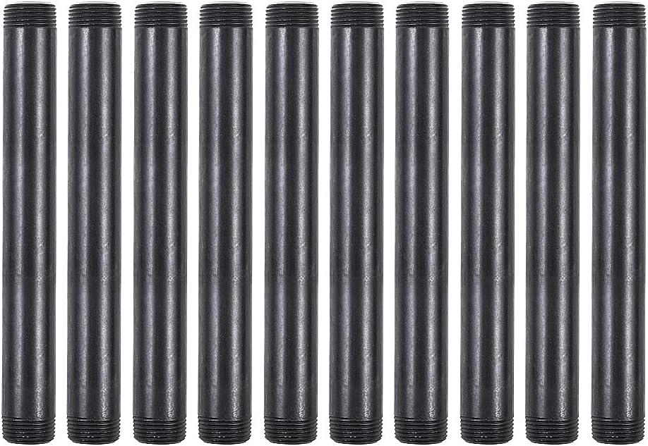 10 Pack 3/4 Inches x 8 Inches Black Malleable Steel Nipples Fitting, DIY Steampunk Industrial Vintage Style.
