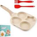 4-Cup Nonstick Egg Pan with Silicone Brush & Spatula, Divided Grill Frying Pan, Omelette Skillet Egg Cooker Suitable for Pancakes Plett Crepes, Gas Stove & Induction Cookware(Beige)