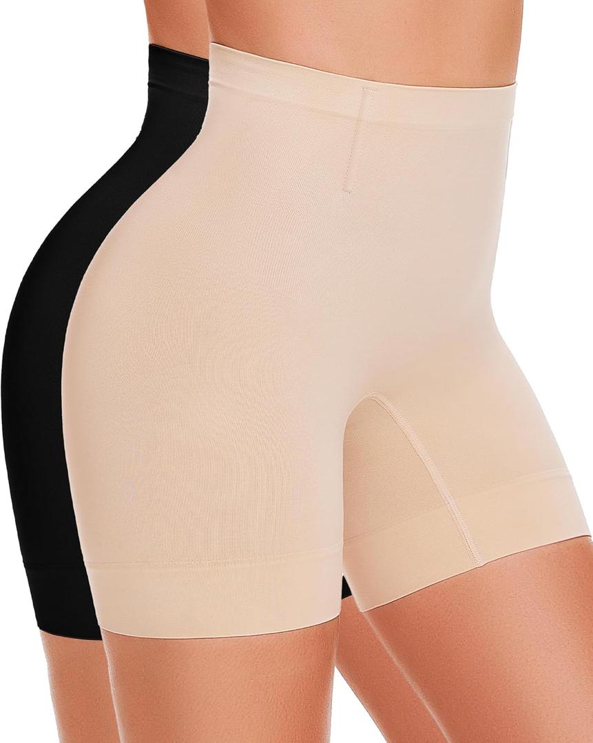 BESTENA Shapewear Shorts,Mid-Waist Body Shaper Shorts,Womens Shapewear Tummy Control,Seamless Shapewear for Under Dresses (Large, 2x-Black+Nude)