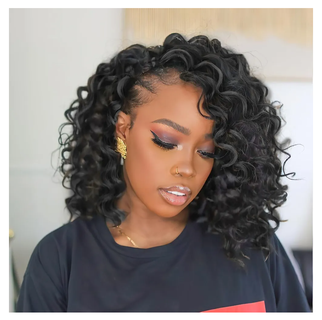 10 Inch GoGo Curl Crochet Hair 8 Packs Deep Wave Curly Crochet Hair for Women Beach Curl Water Wave Crochet Braids for Women Natural Black 1B