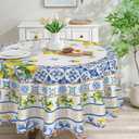 Lemon Round Tablecloth 70 inches - Mediterranean Summer for Home - Water Resistant Lemon Table Cloth Summer Decor for Home, Table, Party
