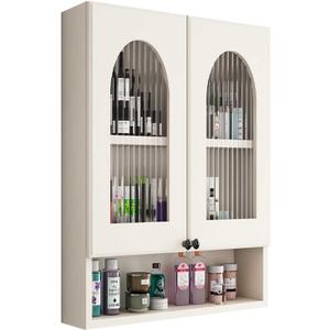 Wall Mounted Bathroom Cabinet,Wooden Medicine Cabinet with Open Compartment, with Buffering Hinges and Locker Tempered Glass Doors, Space Saver Storage Cabinets Over The Toilet for Bathroom