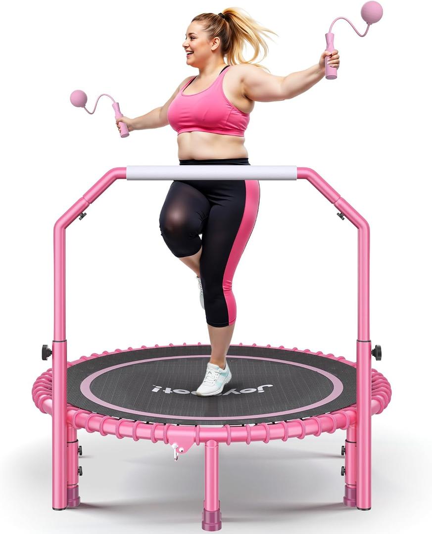 450LBS Foldable Rebounder Trampoline for Adults with Adjustable Handle 40", Pink