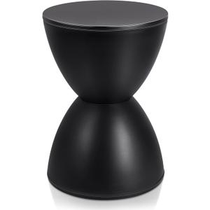 Leinuosen 16.73" H x 11.81" W Small Plastic Black Drum Side Table Plastic Hourglass Modern End Table Round Outdoor Stool Side Table for Coffee Patio Indoor Home Bedroom (Cover Cannot Be Removed)