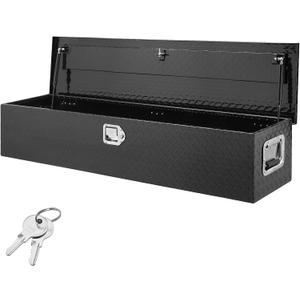 VEVOR Heavy Duty Aluminum Truck Bed Tool Box, Diamond Plate Tool Box with Side Handle and Lock Keys, Storage Tool Box Chest Box Organizer for Pickup, Truck Bed, RV, Trailer, 48"x15"x15", Black