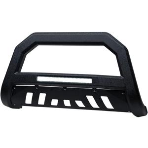Textured Black AVT Style Aluminum LED Light Bull Bar Brush Push Front Bumper Grill Grille Guard with Skid Plate Compatible with 05 06-10 Hummer H3