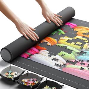 The Original Newverest Jigsaw Puzzle Mat Roll Up, Saver Pad 46 x 26 Portable Keeper Up to 1500 Pieces with Non-Slip Rubber Bottom & Smooth Top + 3 Puzzle Sorting Trays & Travel-Friendly Storage Bag
