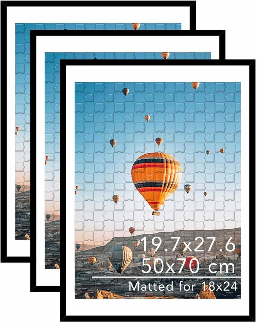 JCJMY 19.7x27.6 Puzzles Frame for 50x70 cm Puzzle Poster Photo Picture, Display 18x24 with Mat or 19.7 x 27.6 without, Wall Hanging 19.7 by 27.6 inch 1000 Pieces Puzzles Frame, 3 Pack, Black