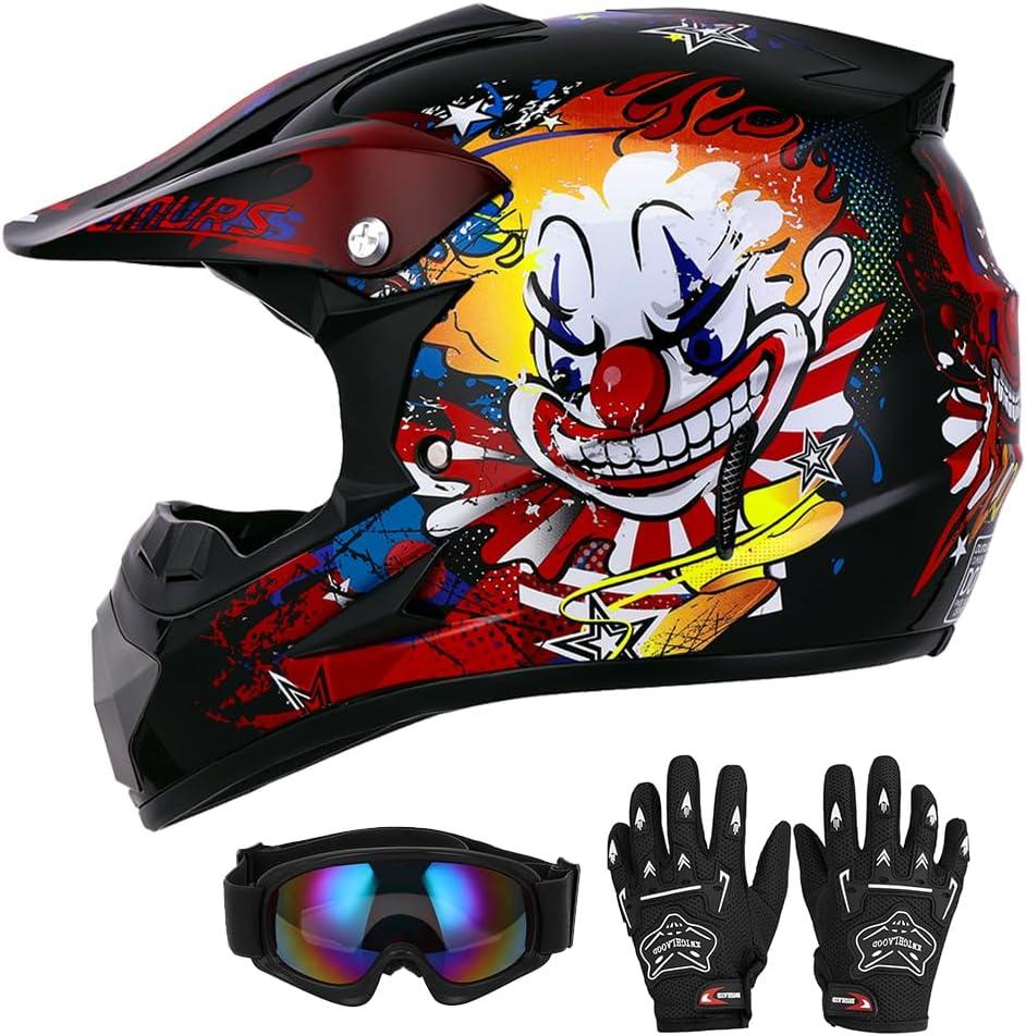DOT Youth Dirt Bike Helmet with Goggles & Gloves for 5-14 Years Old, Youth ATV Helmets for Youth Boys Girls, Four Wheeler Helmet, Motocross BMX MX UTV Offroad Street Go Kart Dirt Bike Race Car (Medium)