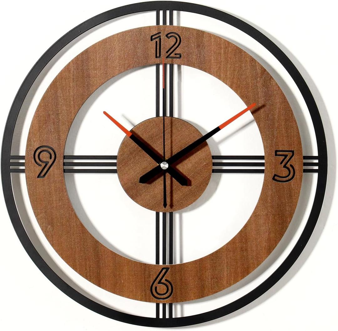 Large Wall Clock Decorative Wall Clock Round Kitchen Clock Farmhouse Kitchen Decor Rustic Clocks for Walls Farmhouse Silent Clock for Living Room Decor (Rustic)