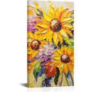Sunflower Canvas Wall Art, 20"x36" Modern Floral Landscape Texture Prints Canvas Wall Decor, Sunflower Oil Painting Style Printing Artwork for Home Bedroom Bathroom Living Room Office (Yellow)