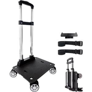 Backpack Trolley Wheeled Cart-Backpack Hand Truck with Luggage Strap,Aluminium Alloy Folding Trolley Cart for Bags Backpack Travel Luggage Cart (4 Wheels)