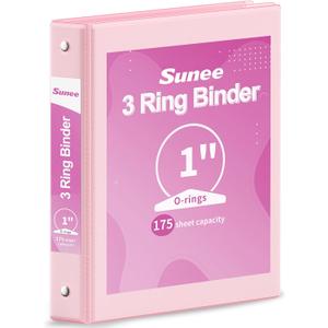 SUNEE 3 Ring Binder 1 Inch Pink 1 Pack, Holds 175 Sheets of Letter Paper, Clear View 1" Three Ring PVC-Free (Fit 8.5x11 Inches) for School or Office Supplies