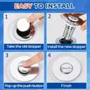 Bathroom Sink Stopper, (2PCS) Stainless Steel Pop-up Sink Stopper Hair Catcher with Removable Basket, Brass Bullet Core, Universal Fit 1.1-2.44 Inch