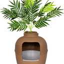 Good Pet Stuff Hidden Cat Litter Box Enclosure with Artificial Plant, Decorative Round Planter, Removable Tray, Charcoal Filter Odor Control, Easy-to-Clean, Made in USA, Essentials Kit, Brown